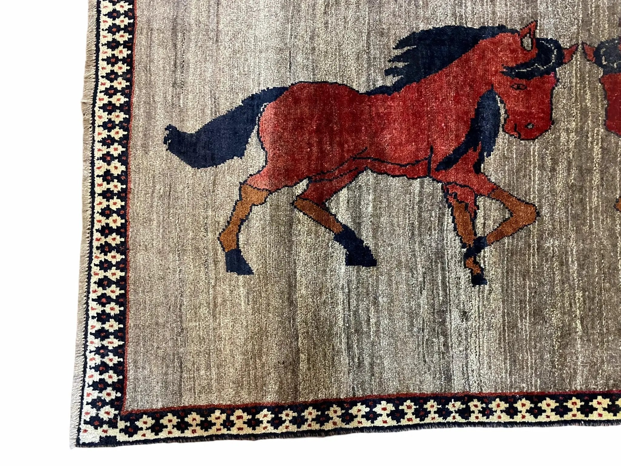 4 X 7 Handmade Hand-Knotted Quality Wool Rug Pictorial Horses Veggie Dyes Tribal by Jewel Rugs