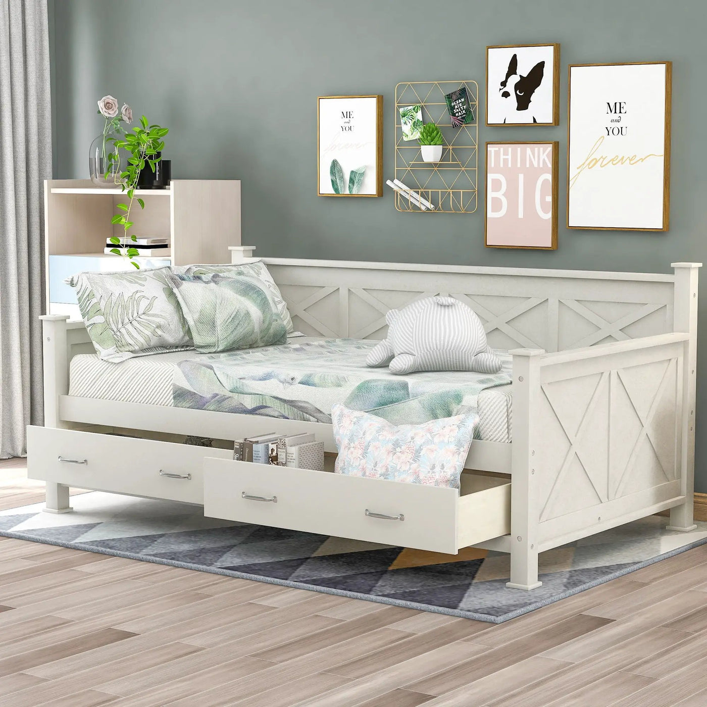 Modern Daybed With 2 Large Drawers, X Shaped Frame by Unique Piece Furniture