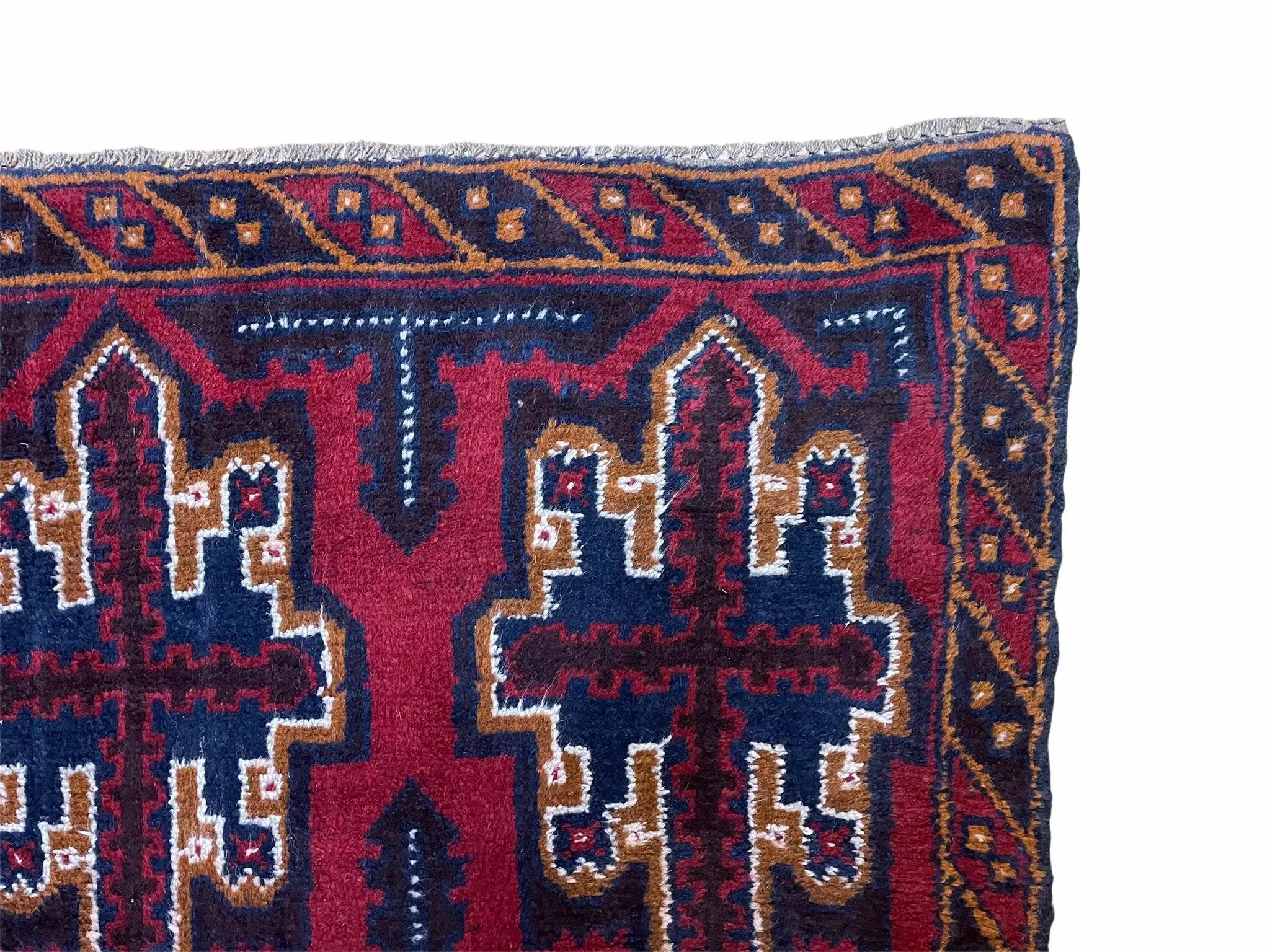 2' 7" X 4' 6" Vintage Handmade Tribal Wool Rug Balouchi Rug Afghan Rug Red Blue by Jewel Rugs