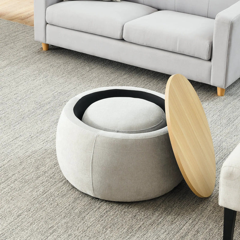Modern Classic Round Storage Ottoman Coffee Table with Removable Top by BLAKHOM