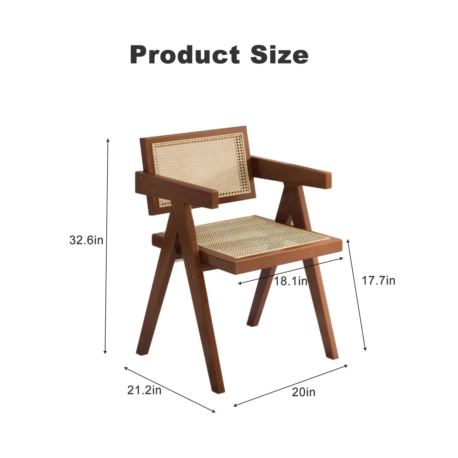Modern Mid Century Dining Chairs (Set of 2), Rattan Accent Chairs, Comfy Armchairs, Outdoor Wood Chairs With Armrest - Walnut by Unique Piece Furniture