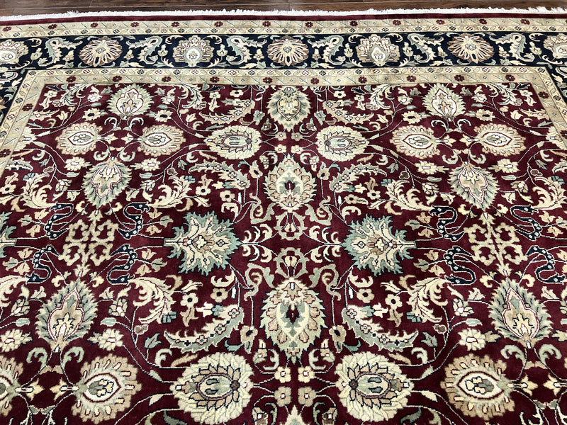 Indo Persian Rug 10x14, Floral Allover, Maroon, Handmade Hand Knotted VIntage Wool Rug, Large Oriental Carpet by Jewel Rugs