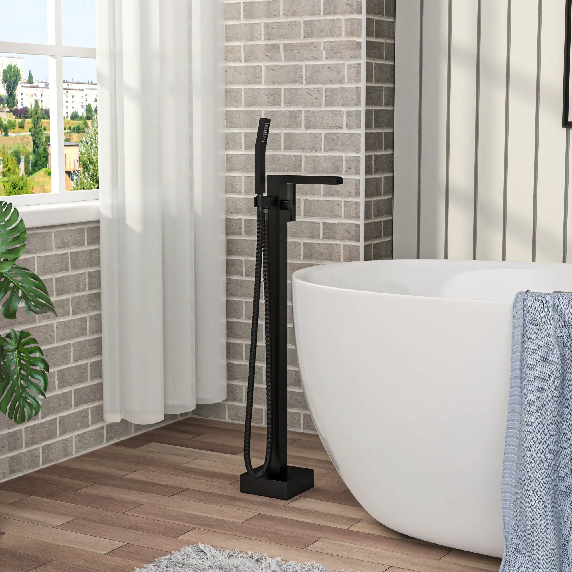 Freestanding Bathtub Faucet With Waterfall Tub Filler And Hand Shower by HouseOfZazla