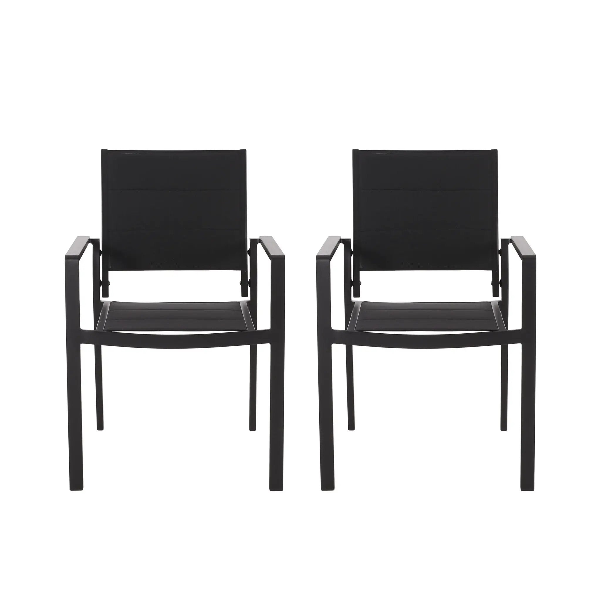 Baird Outdoor Mesh and Aluminum Dining Chairs - Black by HouseOfZazla