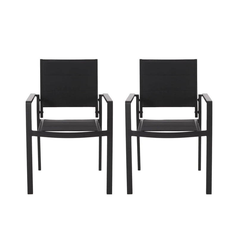 Baird Outdoor Mesh and Aluminum Dining Chairs - Black by HouseOfZazla
