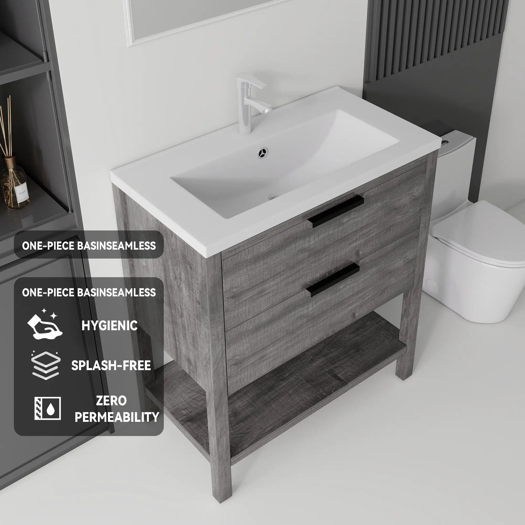 36 Inch Freestanding Bathroom Vanity with Sink, Soft-Close Drawer, Ceramic Sink, Plywood by HouseOfZazla