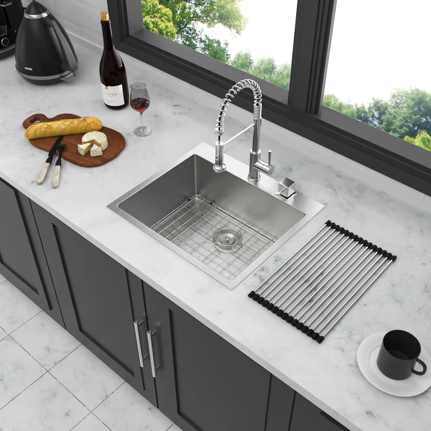 Drop In Kitchen Sink, 16 Gauge Stainless Steel, Single Bowl, Topmount Basin by HouseOfZazla
