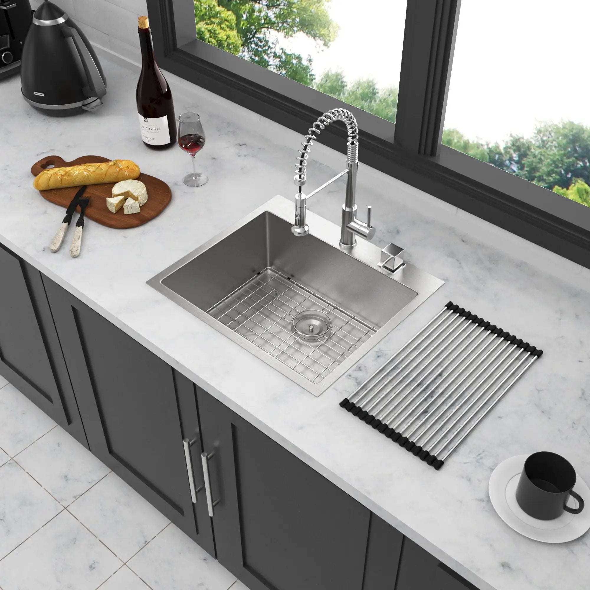 Drop In Kitchen Sink, 16 Gauge Stainless Steel, Single Bowl, Topmount Basin by HouseOfZazla