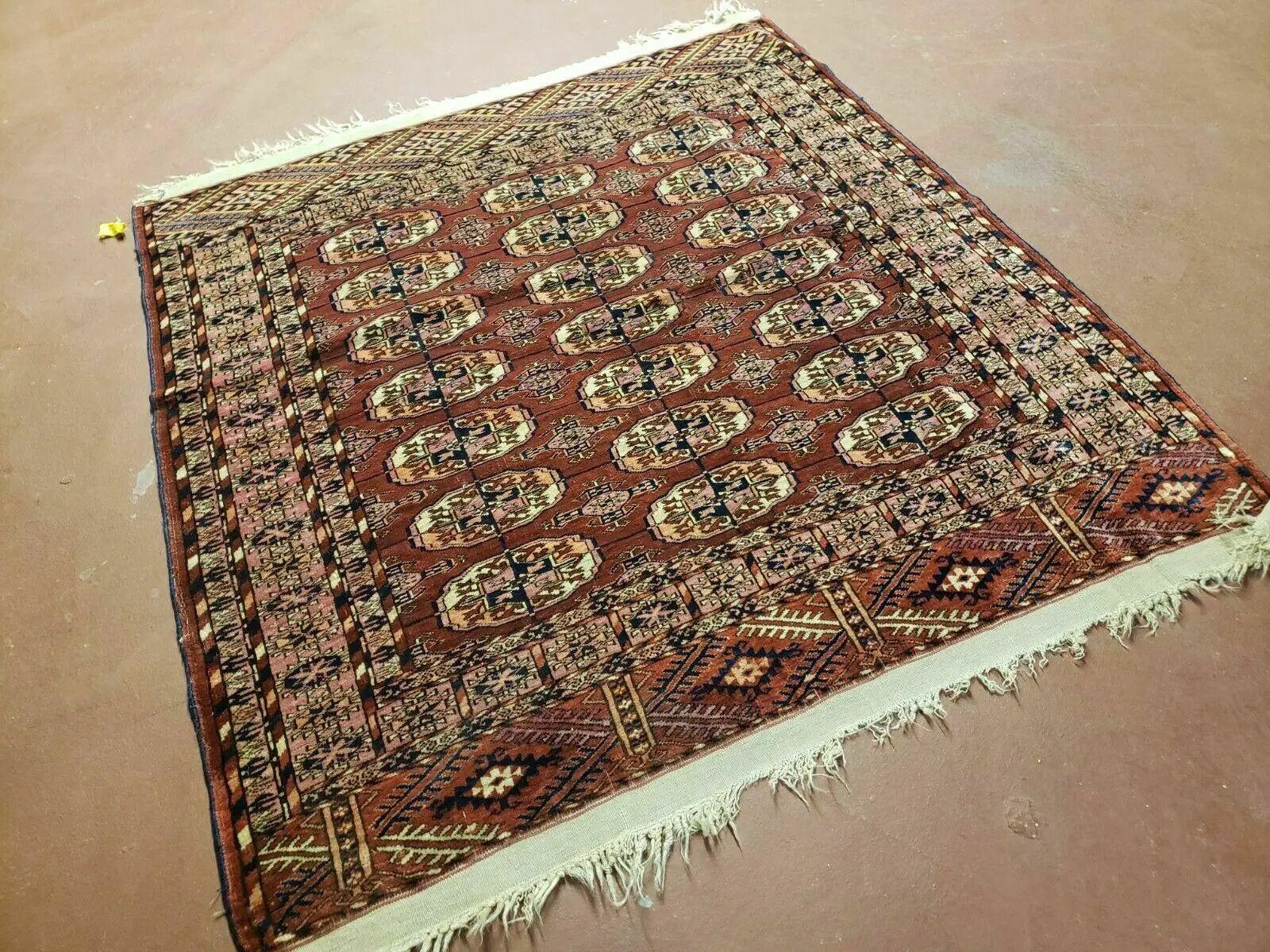 4' X 4' Antique Handmade Turkoman Bokhara Balouch Woven Wool Rug Brick Red Nice by Jewel Rugs