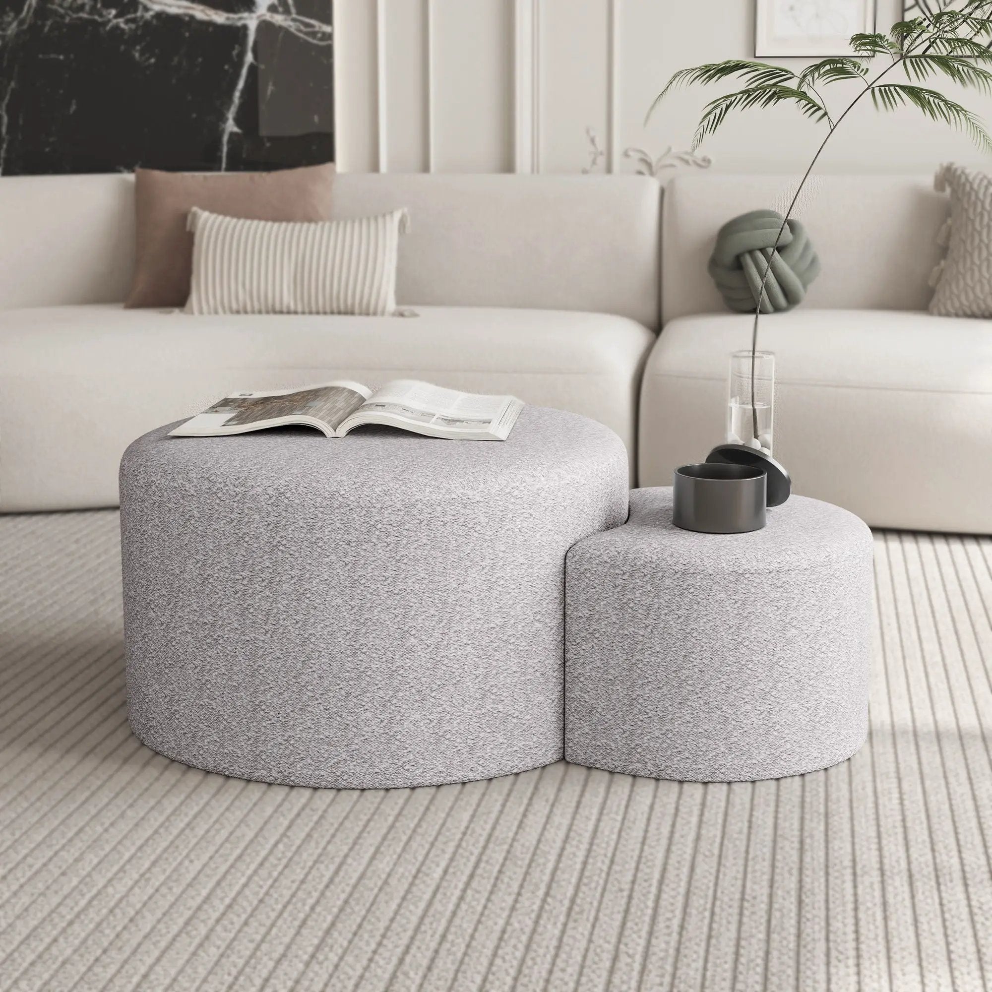 Upholstered Nesting Coffee Tables, Side Table, Footrest, Ottoman & Seat For Living Room Bedroom Entryway Office (Set of 2) - Beige by Unique Piece Furniture