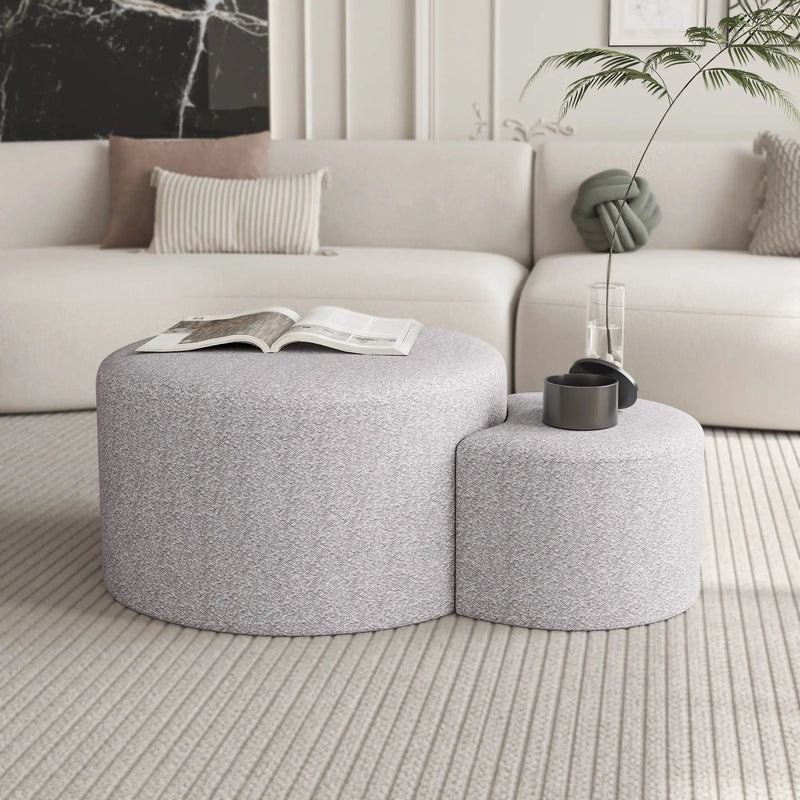 Upholstered Nesting Coffee Tables, Side Table, Footrest, Ottoman & Seat For Living Room Bedroom Entryway Office (Set of 2) - Beige by HouseOfZazla