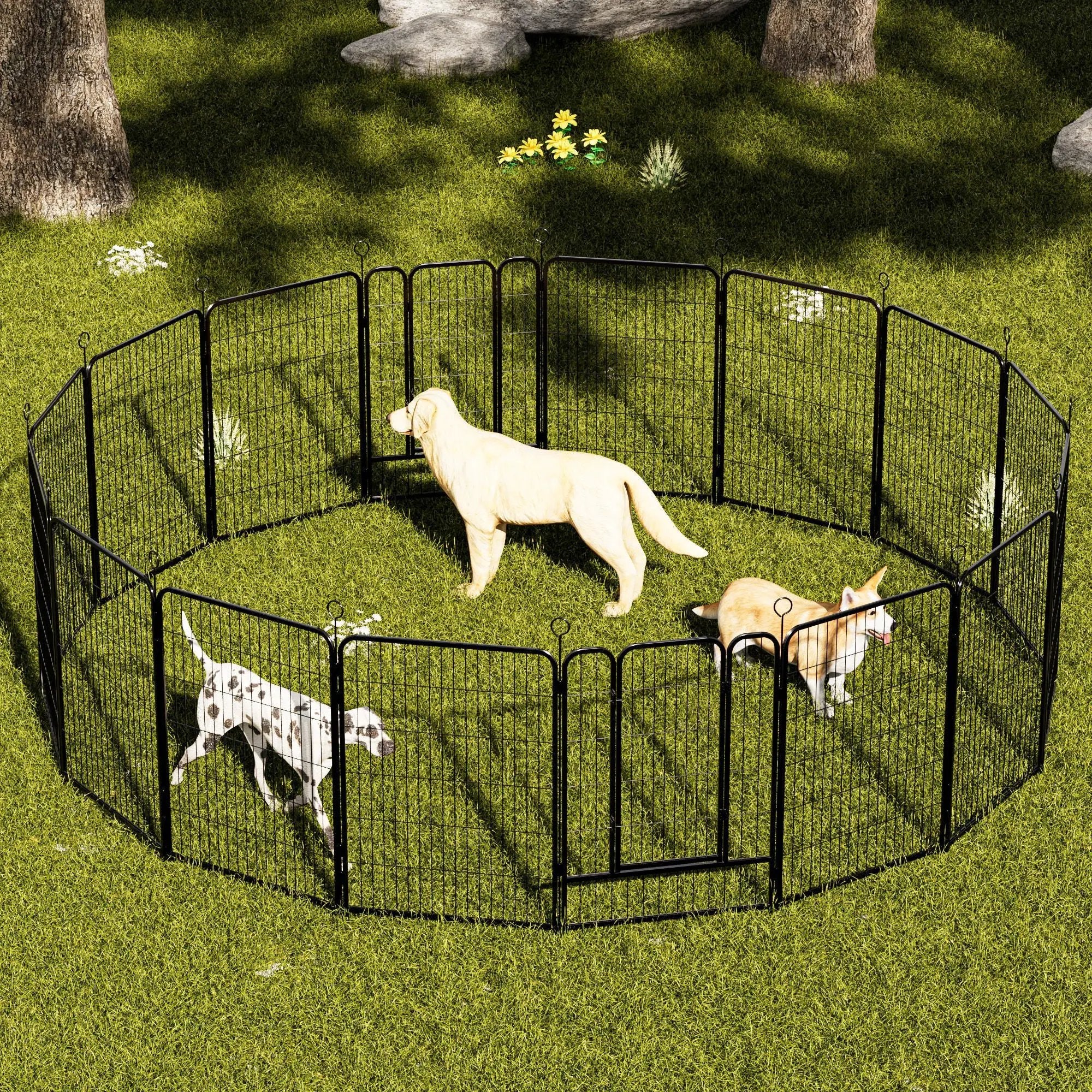 Dog Playpen, 16 Panels Pet Exercise Pen Indoor / Outdoor Fence With Anti Skid Base - Black by HouseOfZazla
