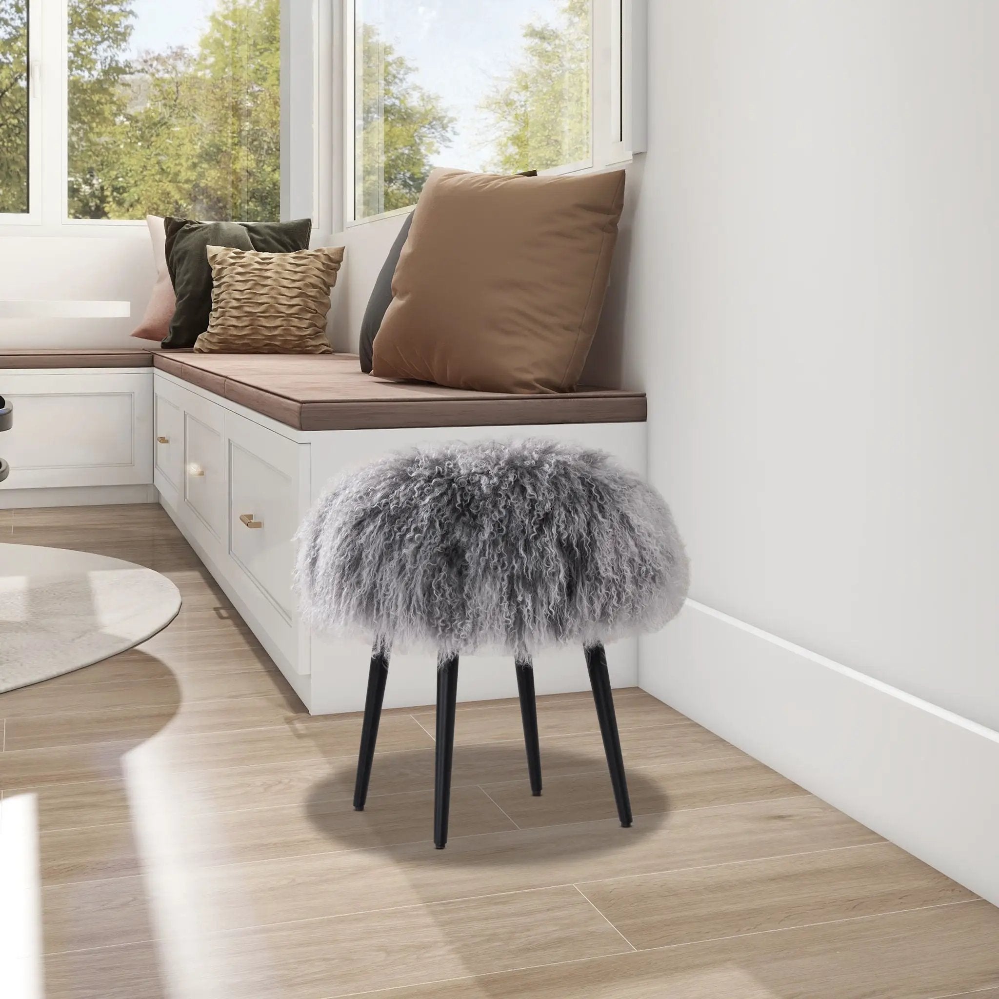 Alberta - Mongolian Sheepskin Round Ottoman by HouseOfZazla