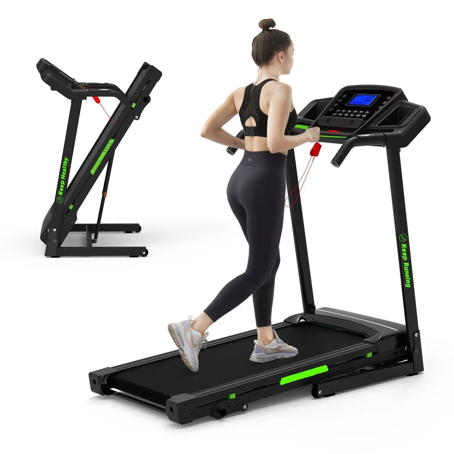 Foldable Treadmill With Incline For Home, Electric Running Machine With Speed Control, Pulse Monitor, 12 Training Programs - Black by HouseOfZazla