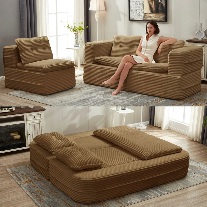 Multi Functional Sectional Sofa Bed With Independent Chaise Lounge And Functional Blanket by HouseOfZazla
