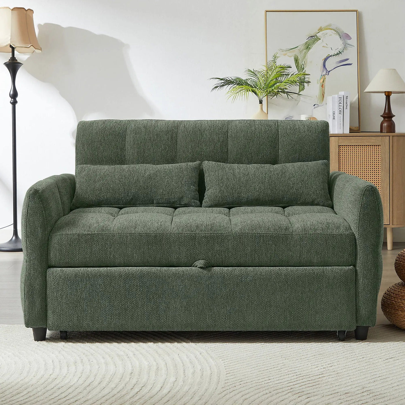 Loveseat Sofa Pull-Out Bed With Adjustable Backrest, 3 USB Ports And 2 Lumbar Pillows For Living Room by Unique Piece Furniture