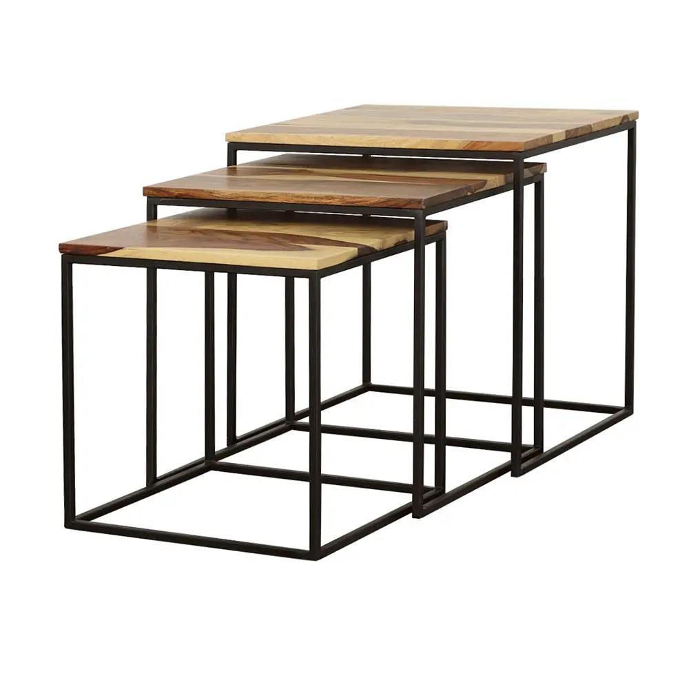 Belcourt 3-piece Square Nesting Tables Natural and Black by Unique Piece Furniture