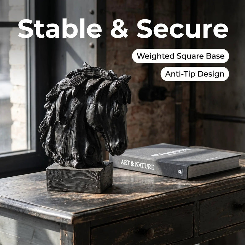 Black Rustic Horse Head Sculpture with Base by HouseOfZazla