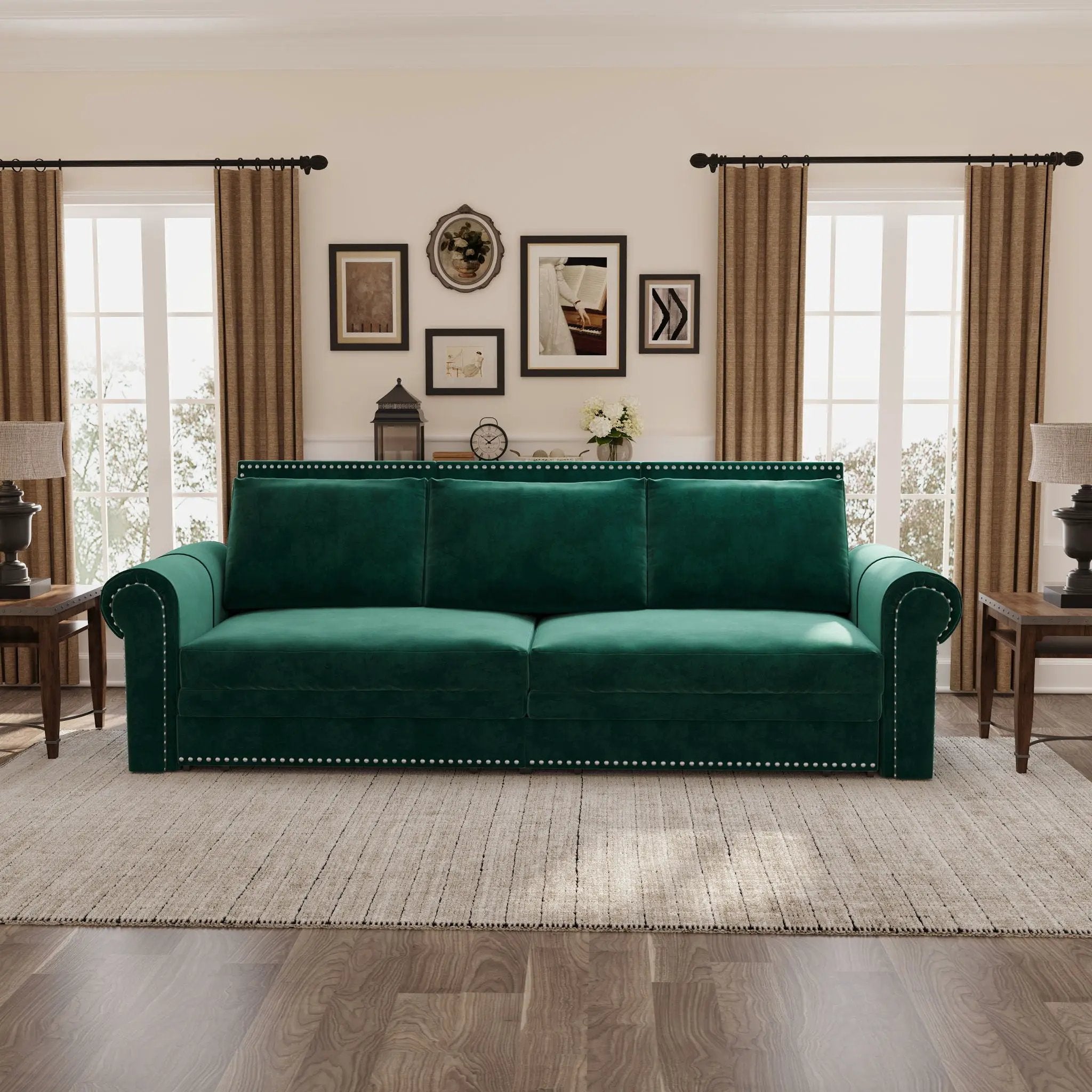 3 In 1 Convertible Sleeper Sofa With Nailhead Trim & Rolled Arm by HouseOfZazla