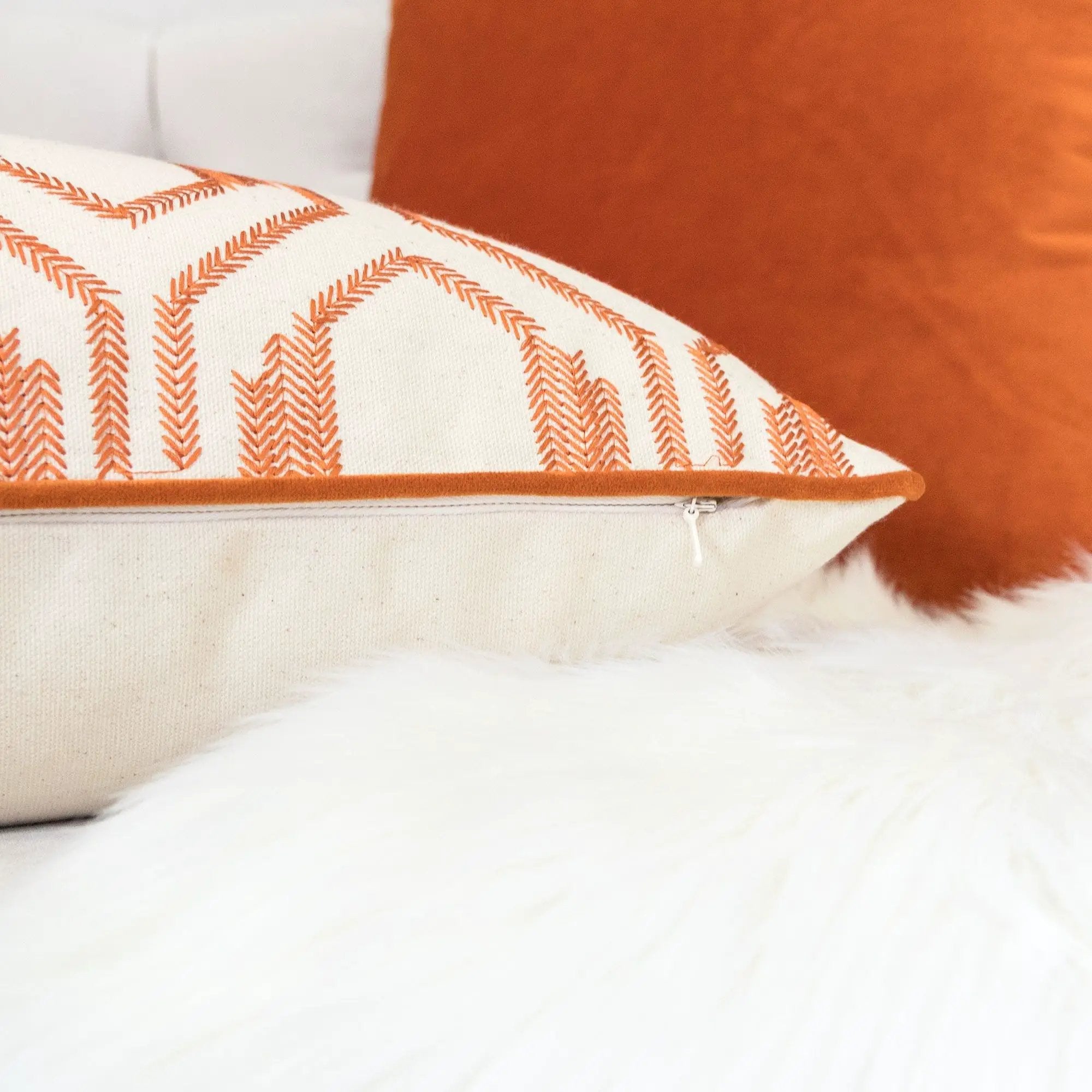 Geometric Embroidered Throw Pillow - Rust by Unique Piece Furniture