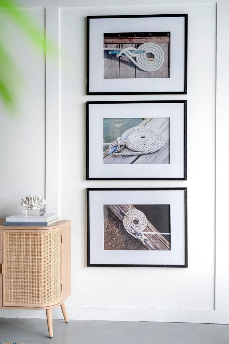 Rope Wall Art With Frame, Wall Decor For Living Room (Set of 3) - White / Black by Unique Piece Furniture