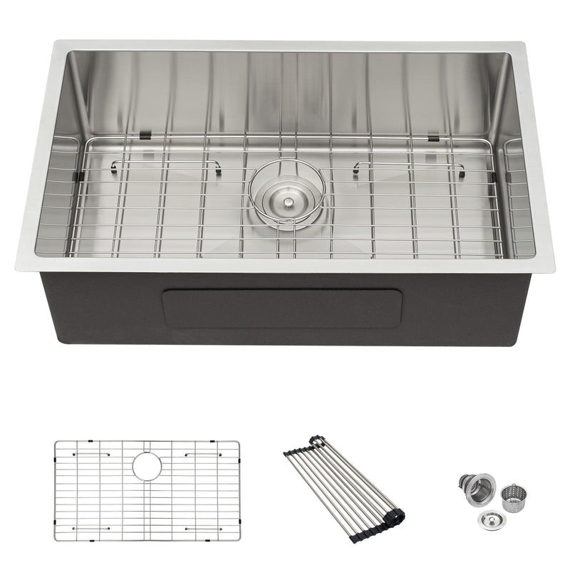 Modern Undermount Stainless Steel Kitchen Sink 16 Gauge, Deep Single Bowl by HouseOfZazla