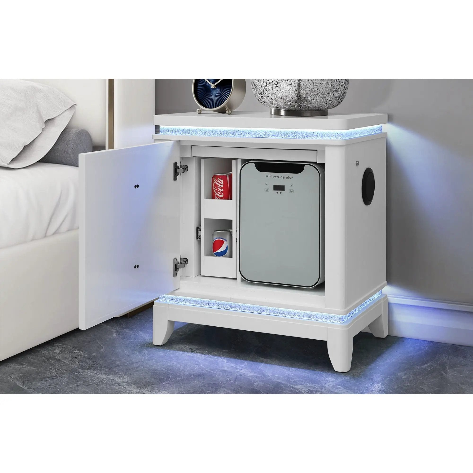 Adalid - Nightstand With Cooler, USB And Speaker - White by HouseOfZazla