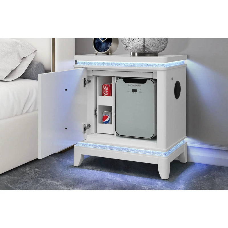 Adalid - Nightstand With Cooler, USB And Speaker - White by HouseOfZazla