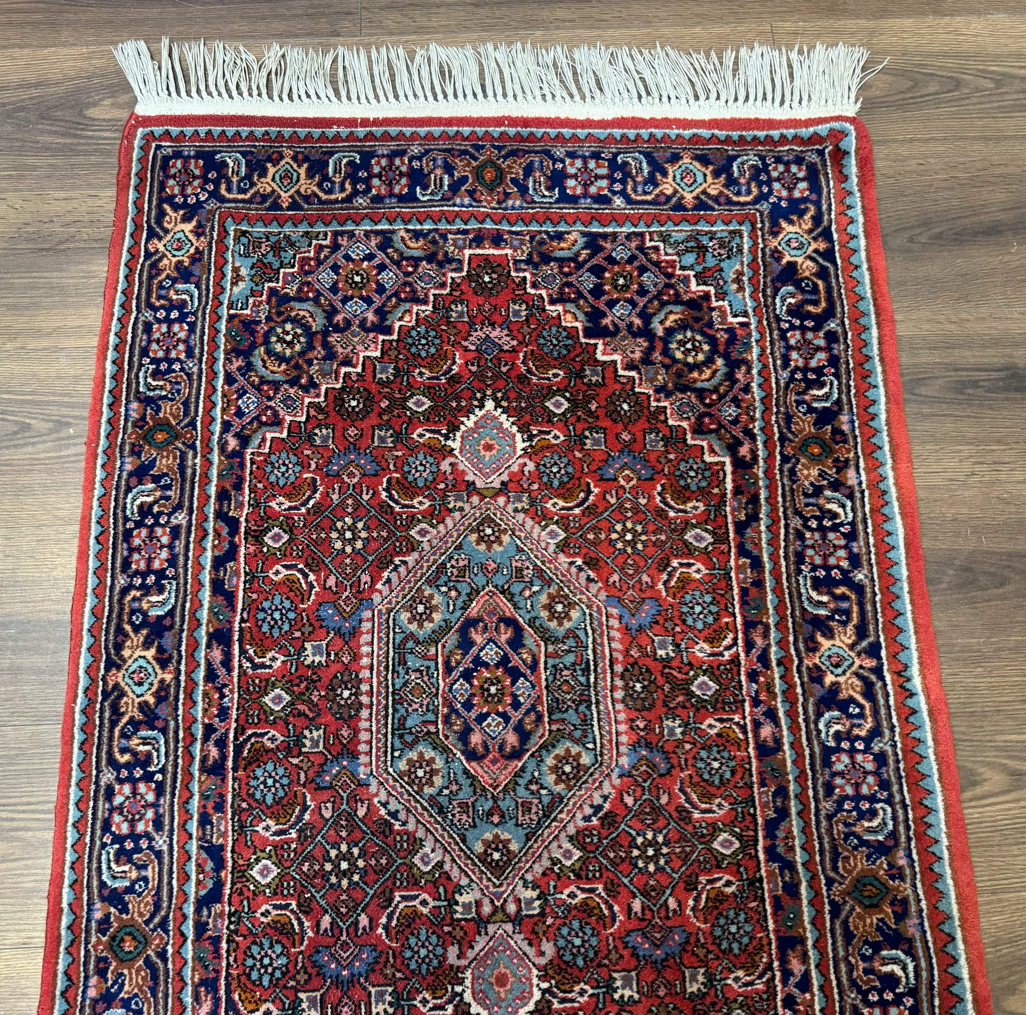 Indo Persian Bidjar Runner Rug 3 x 18.6, Red Navy Blue, Long Runner, Wool Oriental Carpet by Jewel Rugs