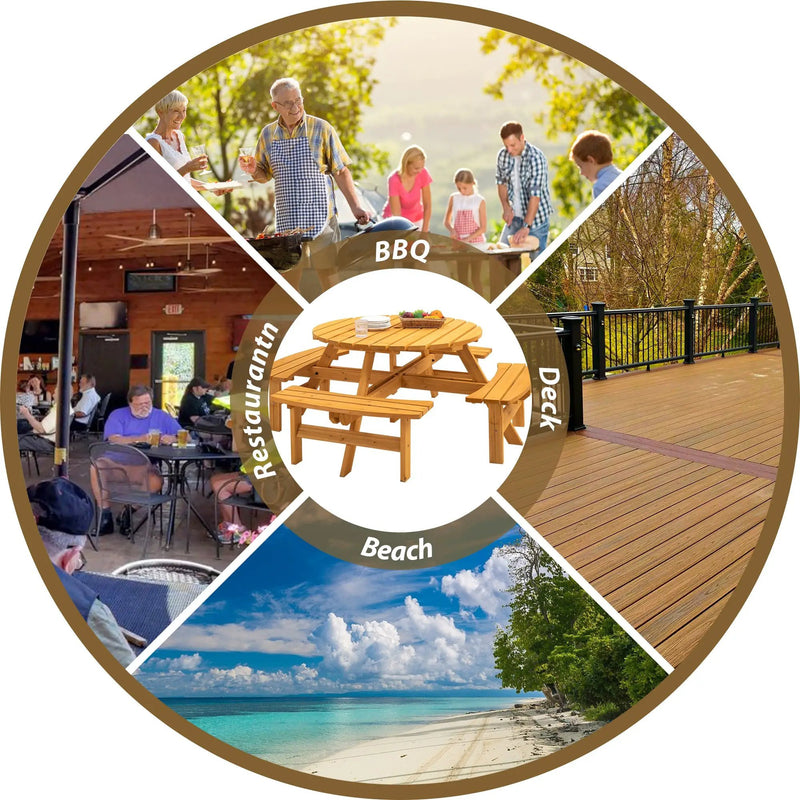 8 Person Wooden Picnic Table with Built-in Benches by HouseOfZazla