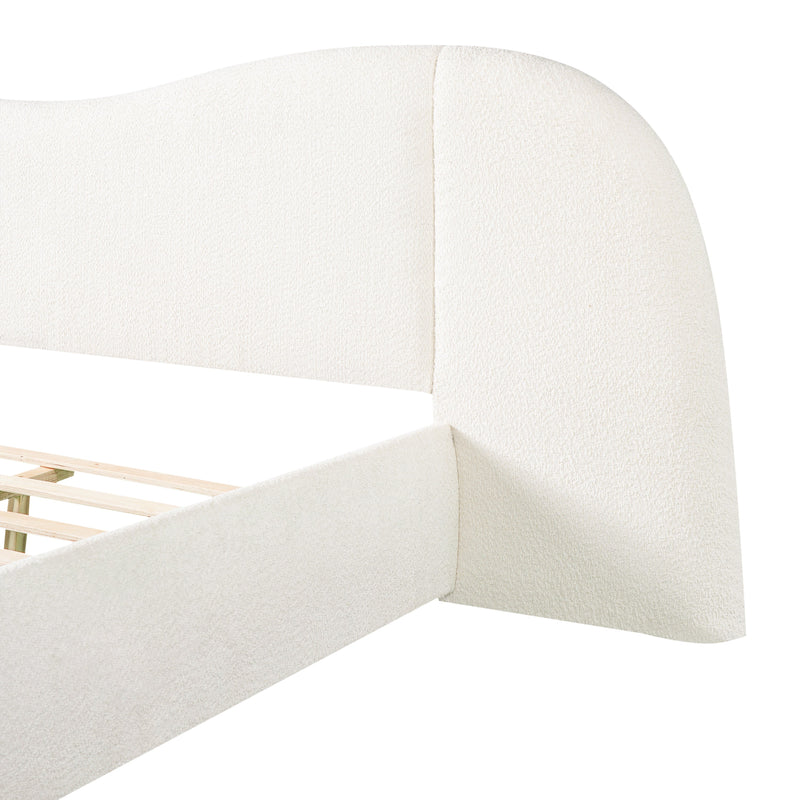 King Size Upholstered Bed Frame With Boucle Fabric Curved And Wide Headboard by HouseOfZazla
