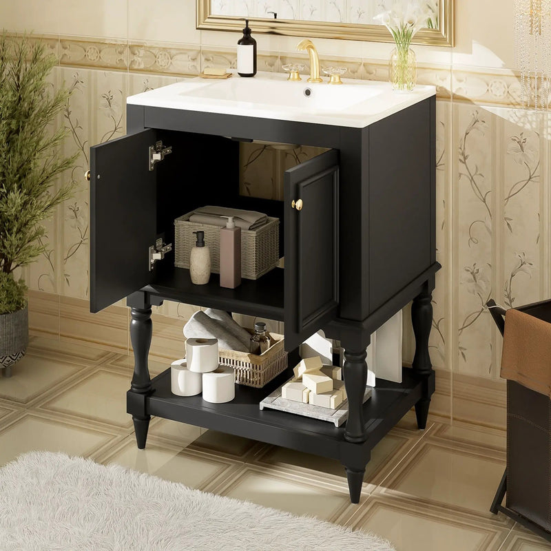 Modern Bathroom Vanity With Sink, Rectangular Cabinet With Open Shelf And Closed Storage by Unique Piece Furniture