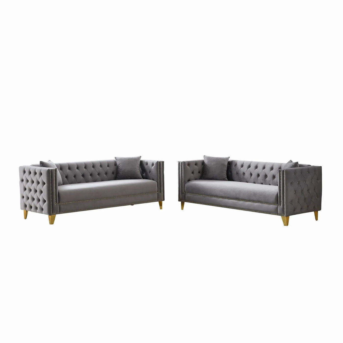Deep Seat Sofa With Button Nailhead, Square Arm Couches by HouseOfZazla