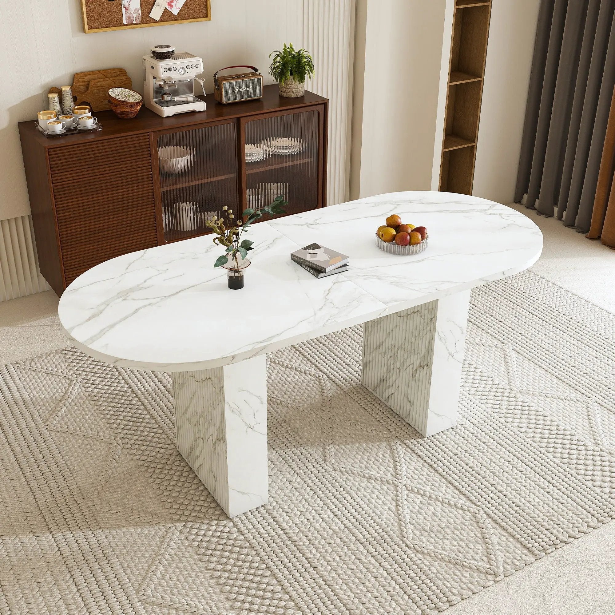 Oval Dining Table With Wood Strip Base