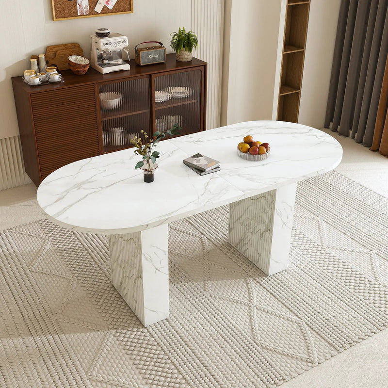 Oval Dining Table With Wood Strip Base