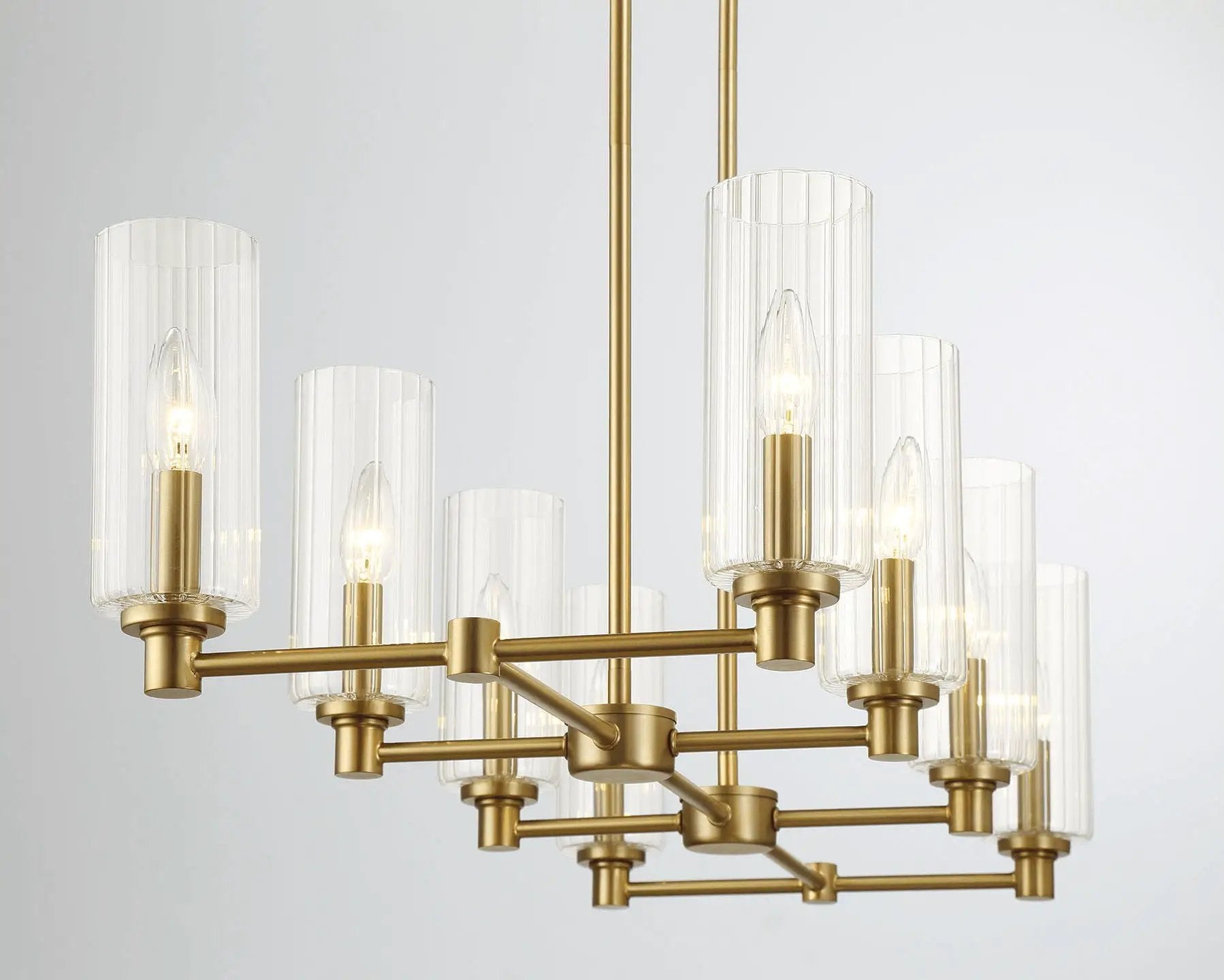 Willow - 8 Lights Island With Clear Ribbed Pendant Lamp Satin - Antique Brass / Clear / Gold by Unique Piece Furniture