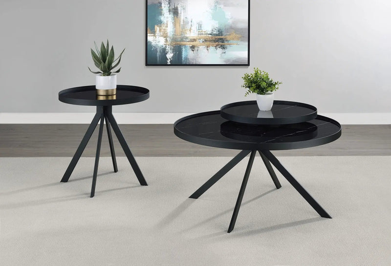 Briggs 2-piece Round Coffee and End Table Set Black by Unique Piece Furniture