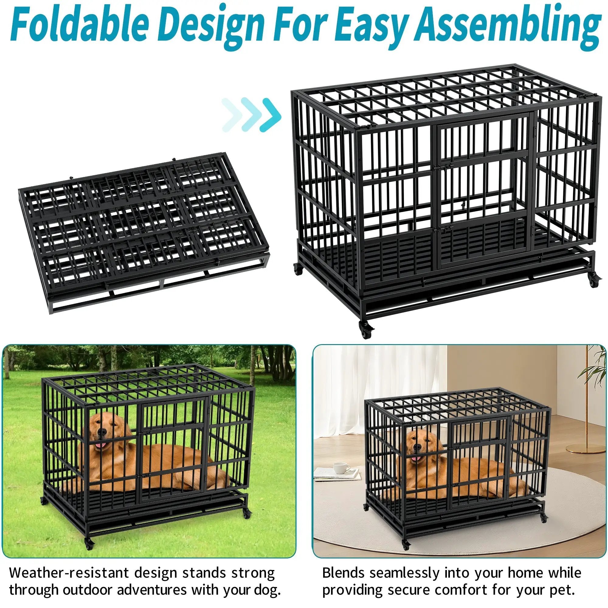 48 Inch Heavy Duty Indestructible Dog Crate with Wheels by HouseOfZazla