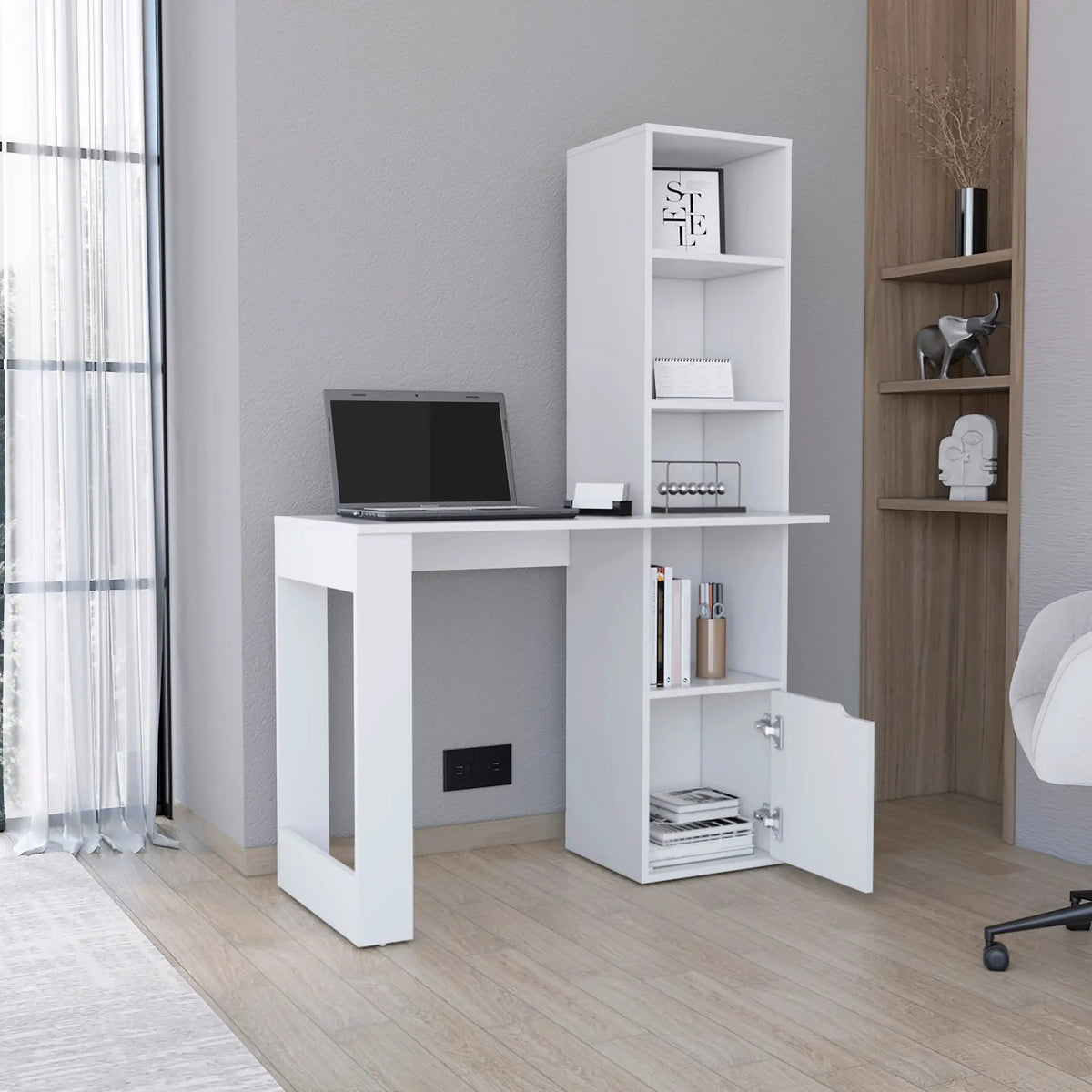Iowa Computer Desk with 1-Cabinet and 4-Tier Bookcase by HouseOfZazla
