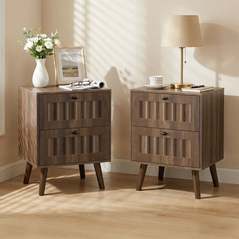 Double Drawer Bedside Table (Set of 2) - Walnut by Unique Piece Furniture