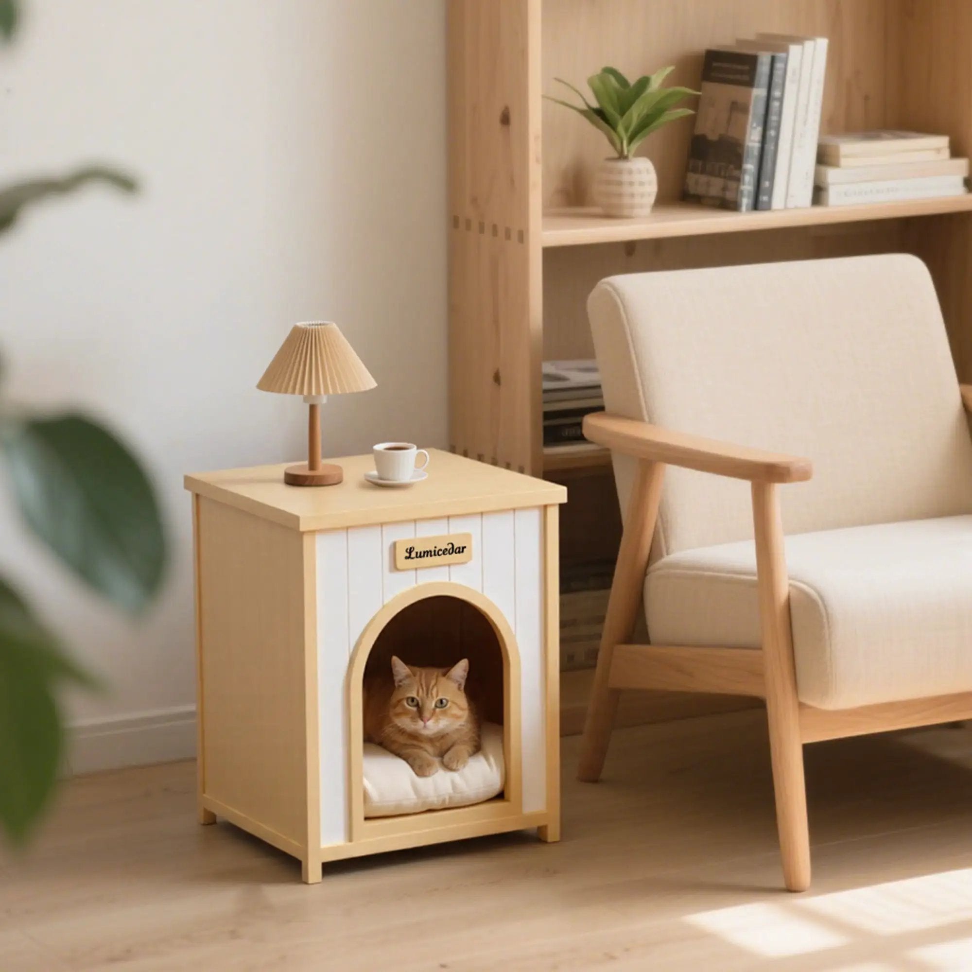 Indoor Dog House With Removable Cushion, Pet House For Cats & Small Dogs - Cream White / Light Yellow by HouseOfZazla