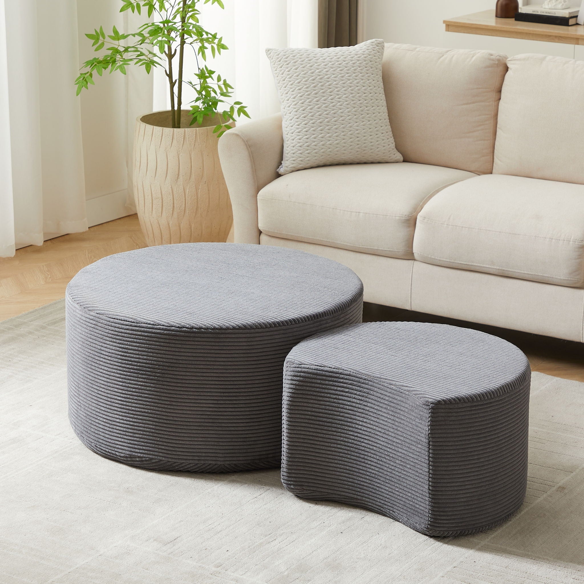 Modern Upholstered Round Coffee Table For Living Room (Set of 2) by HouseOfZazla