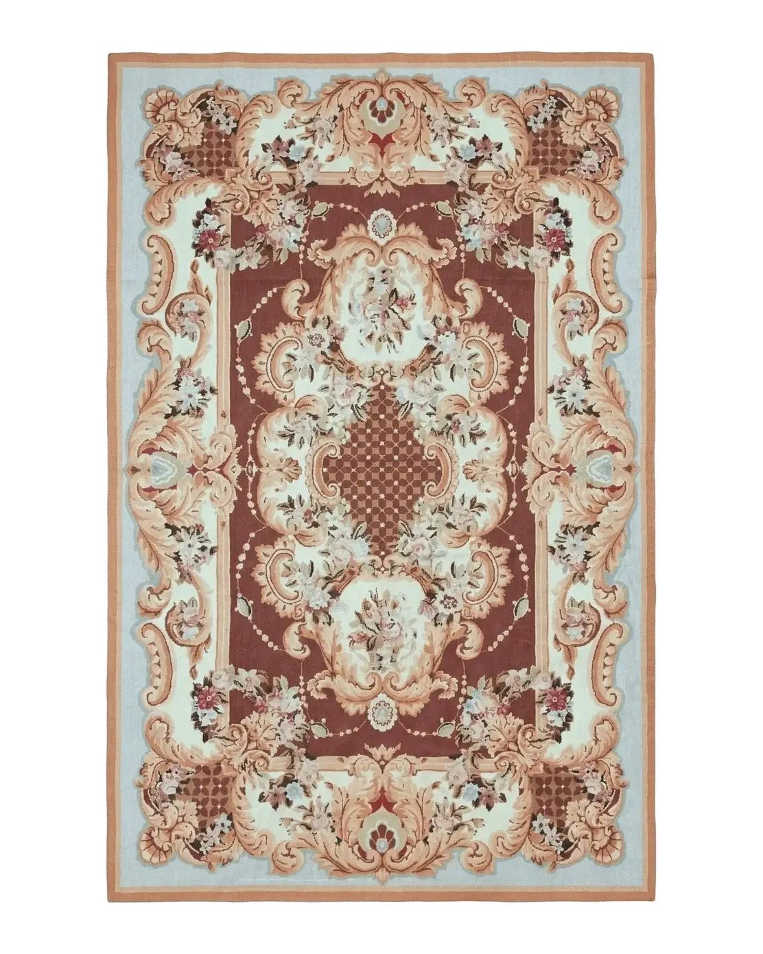 Vintage Needlepoint Rug 6x9, Aubusson Rug, Flatweave Wool Elegant Carpet, Medium Size, French European Design by Jewel Rugs