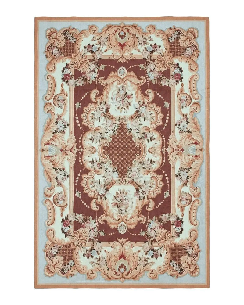 Vintage Needlepoint Rug 6x9, Aubusson Rug, Flatweave Wool Elegant Carpet, Medium Size, French European Design by Jewel Rugs
