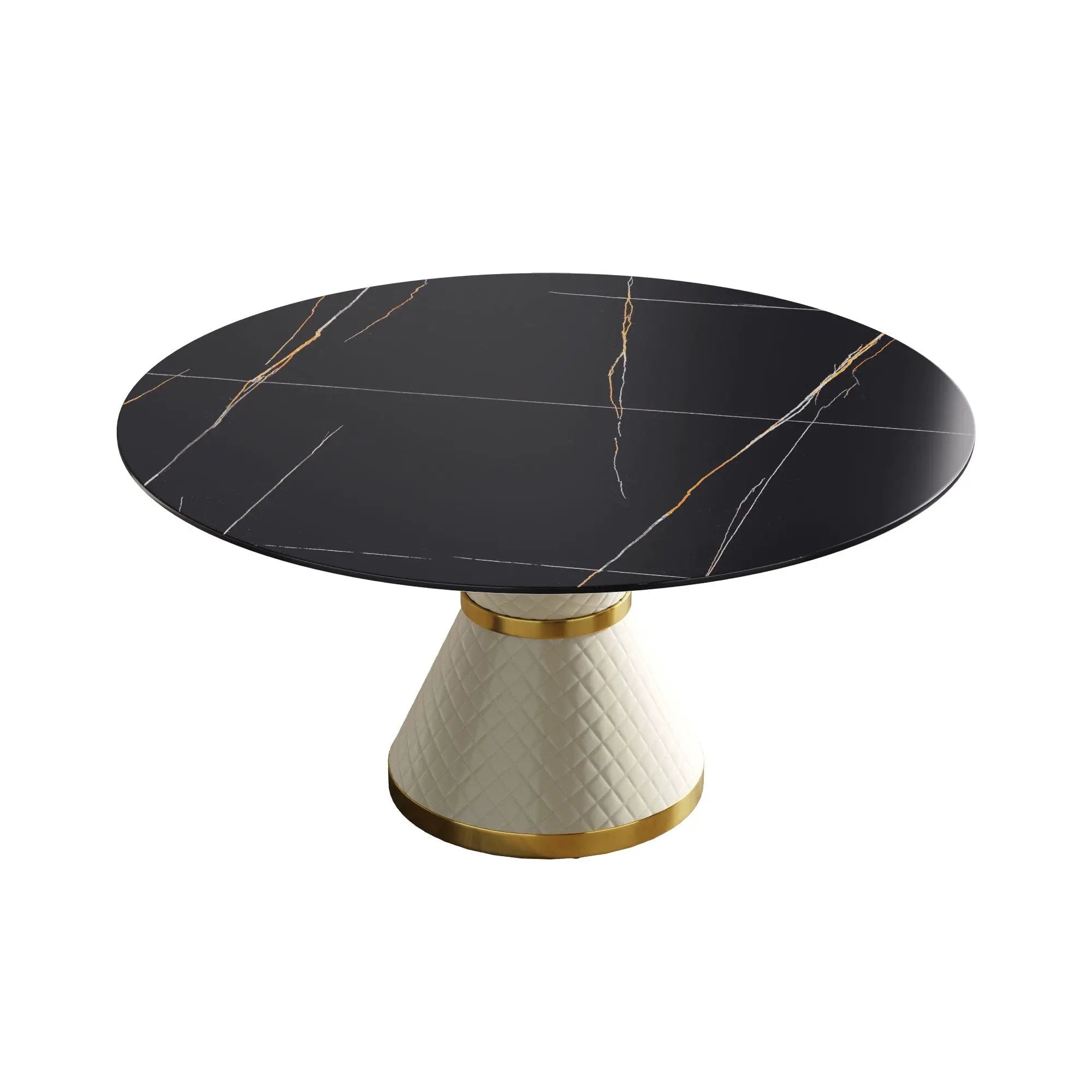 59.05" Modern Artificial Stone Round Carbon Steel Base Dining Table, Can Accommodate 6 People - Black / White by HouseOfZazla