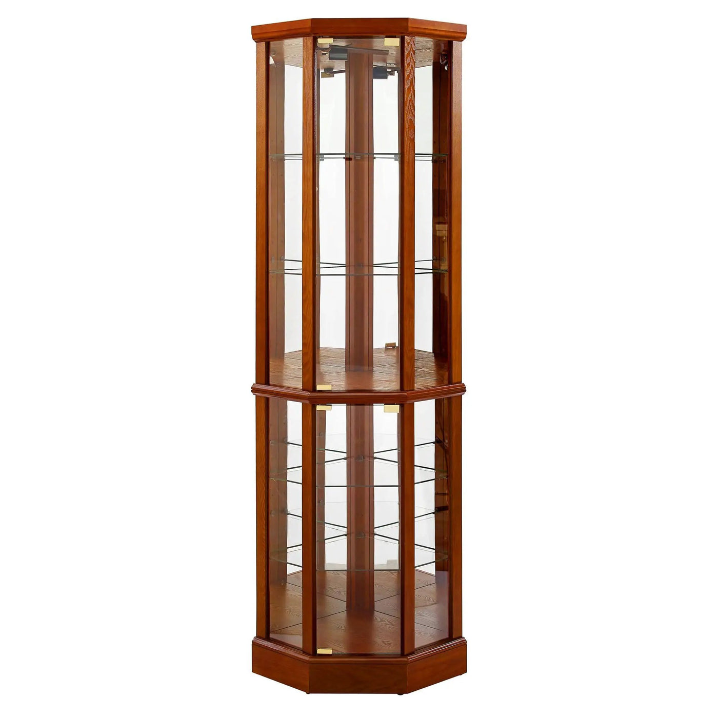 6 Shelf Lighted Corner Curio Cabinet With Adjustable Tempered Glass Shelves And Mirror Back (E26 Light Bulb Not Included) by Unique Piece Furniture