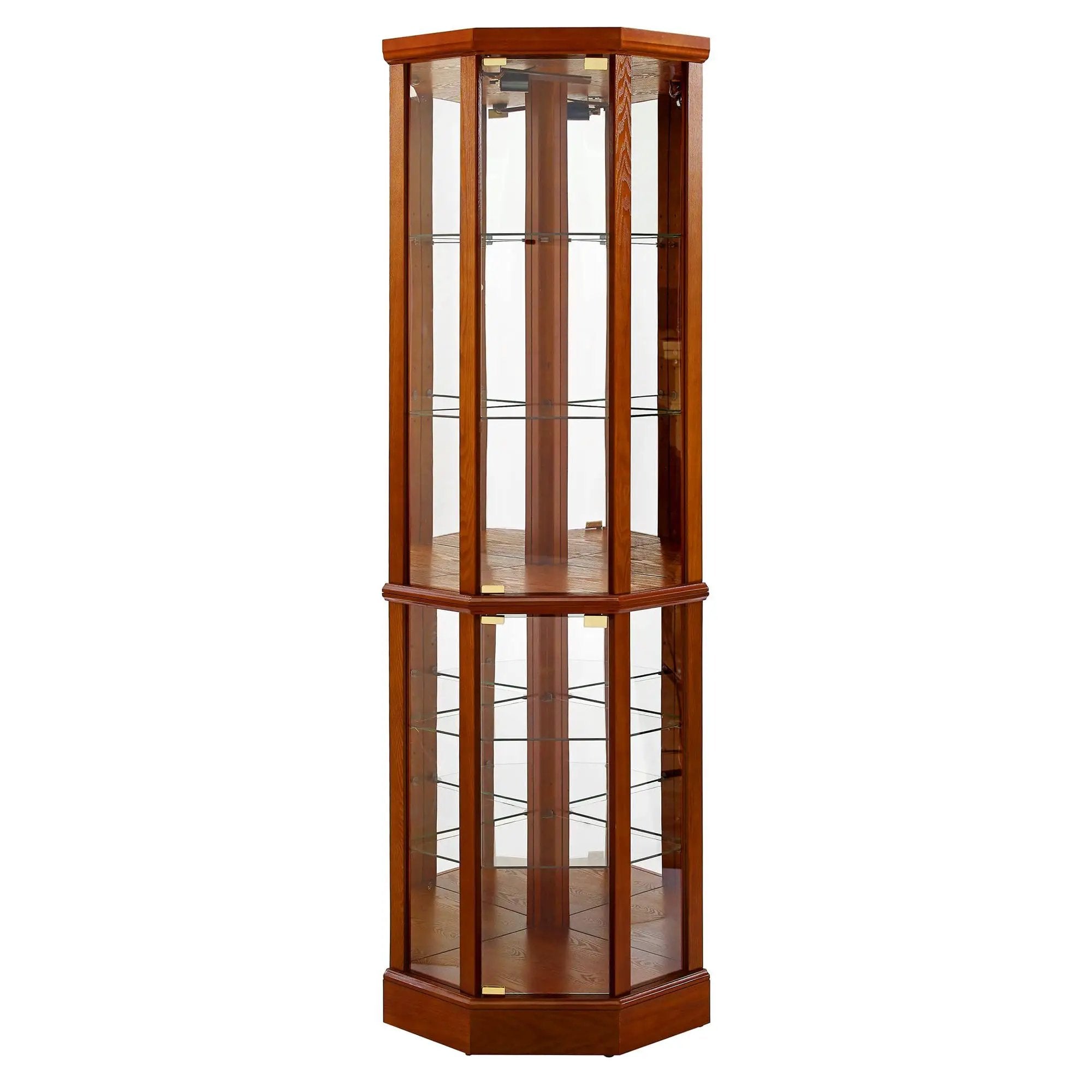 6 Shelf Lighted Corner Curio Cabinet With Adjustable Tempered Glass Shelves And Mirror Back (E26 Light Bulb Not Included) by Unique Piece Furniture