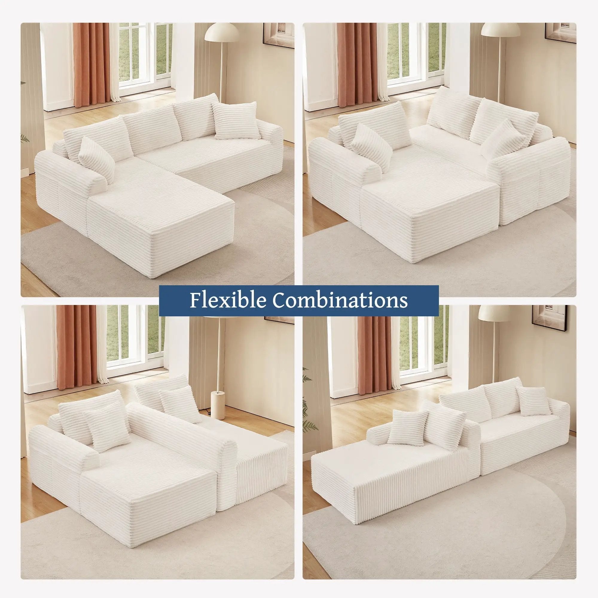 Modular Sectional With Arched Armrests, Includes 3 Back Cushions & 2 Throw Pillows by Unique Piece Furniture