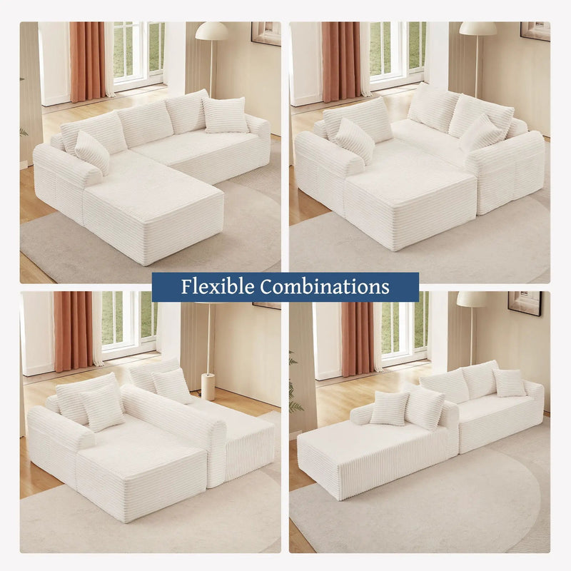 Modular Sectional With Arched Armrests, Includes 3 Back Cushions & 2 Throw Pillows by Unique Piece Furniture