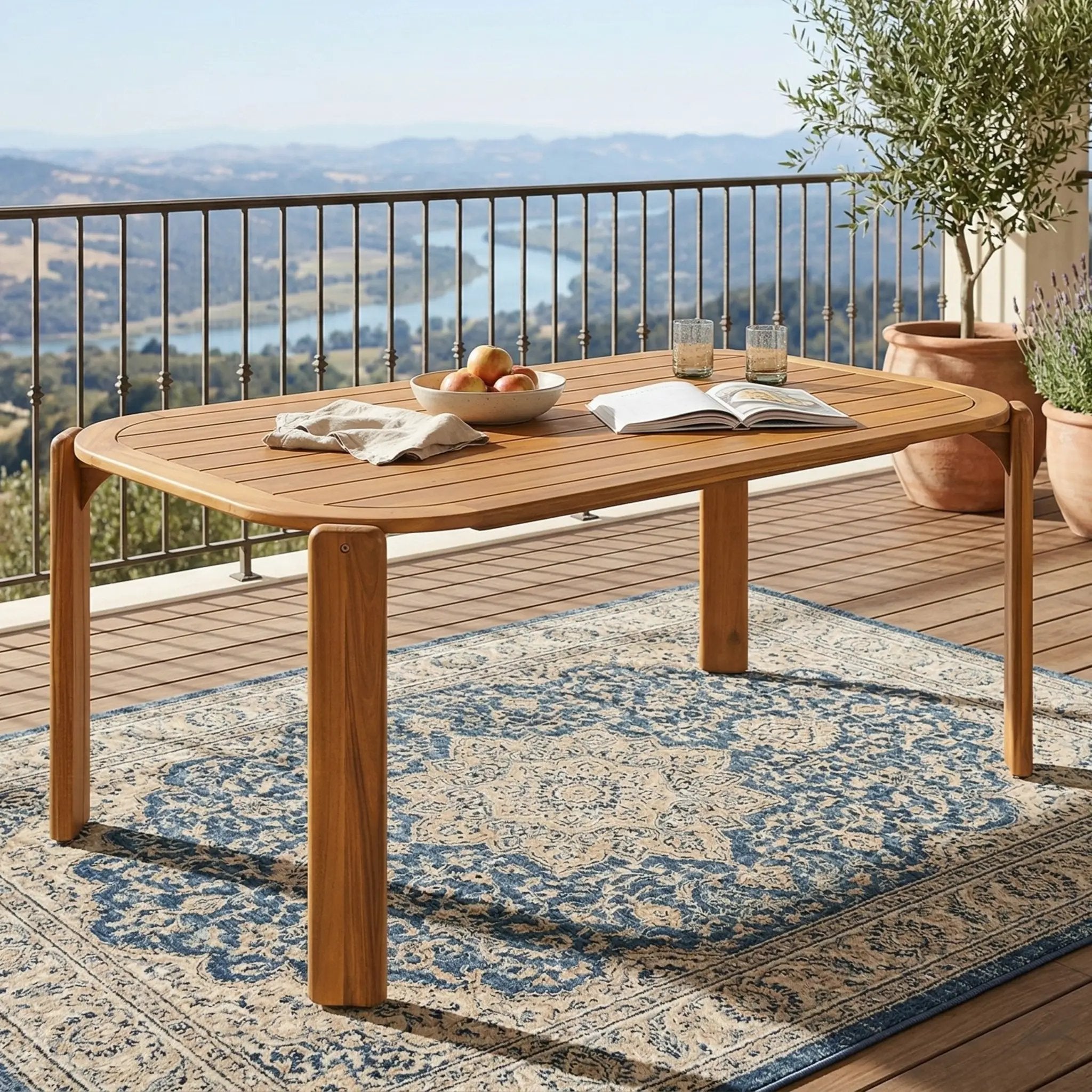 Kaja Outdoor Acacia Wood Dining Table, Teak Finish with Slat Design by HouseOfZazla